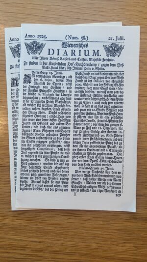 Wienerisches Diarium (Num. 58.) 21. Juli. 1725 (German Replica)